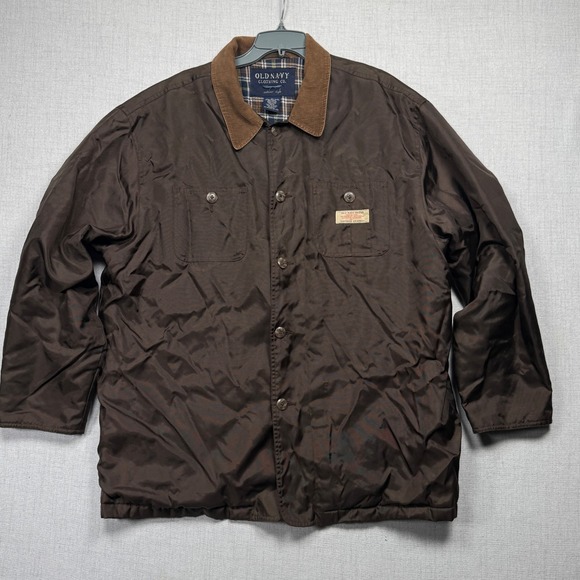 Old Navy Chore Jacket Corduroy Collar Brown Nylon Lined Workwear Coat Size L